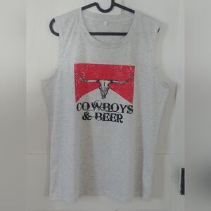 3/$25 Women's Cowboys and Beer Sleeveless Tee Tank Grey Size Large Cowboycore